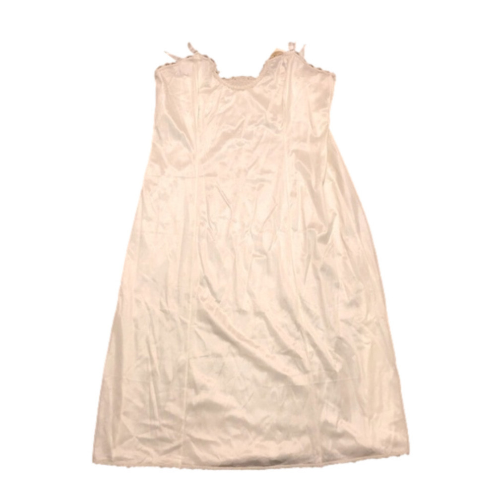 𝅺vintage 70s Hanna Satin Feel Lace Trim Night Gown Slip Ribbon Strap New